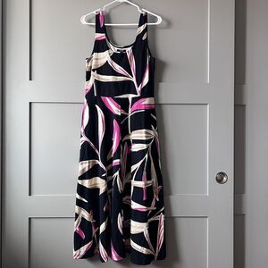 Alfani Dress Womens Medium Black Pink Beige Sleeveless Fit & Flare Midi Pockets